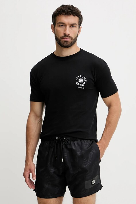 PLEIN SPORT t-shirt bawełniany męski kolor czarny z aplikacją PS25MTS09