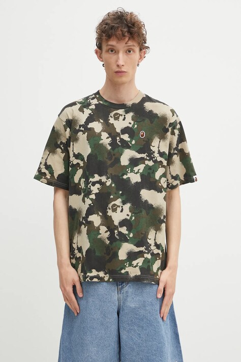 Хлопковая футболка A Bathing Ape Map camo APE head one point цвет зелёный узор 1L30109001