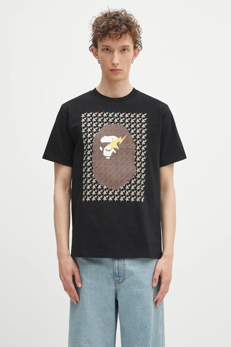 Бавовняна футболка A Bathing Ape STA houndstooth APE head колір чорний з принтом 1K80110035