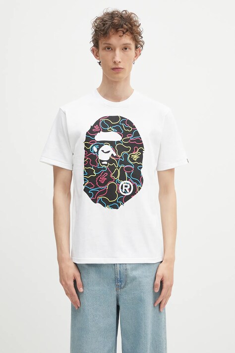 A Bathing Ape cotton t-shirt Neon camo big APE head white color with a print 1L30110039