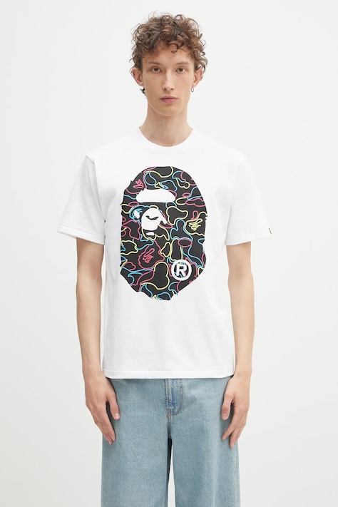 A Bathing Ape t-shirt bawełniany Neon camo big APE head męski kolor biały z nadrukiem 1L30110039
