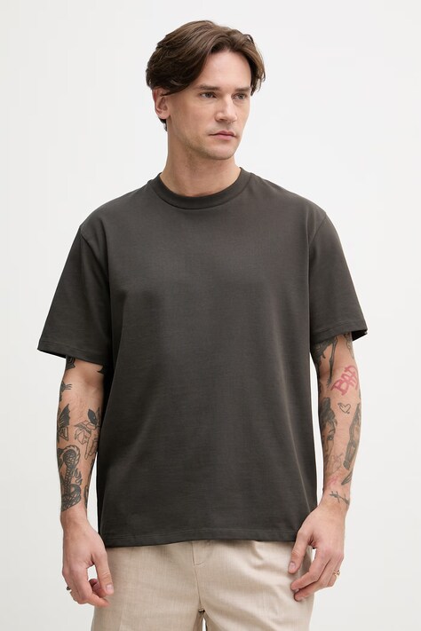 Lindbergh T-shirt męski bawełniany brązowy 30.400120
