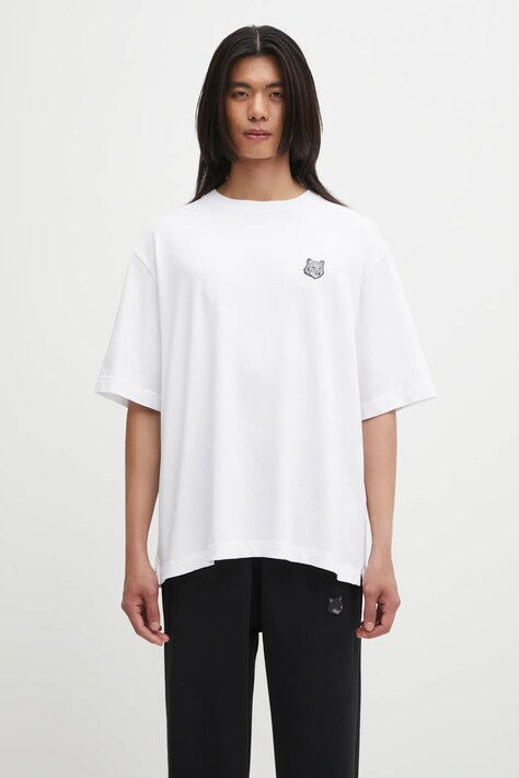 Maison Kitsuné t-shirt bawełniany Bold Fox Head Patch Oversize męski kolor biały z aplikacją OM00128KJ0119