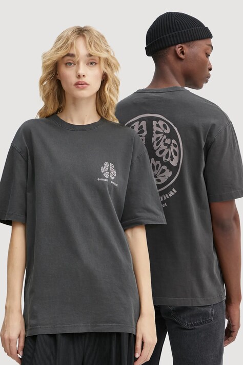 Samsoe Samsoe t-shirt bawełniany SAJOURNAL kolor szary z nadrukiem U24400006
