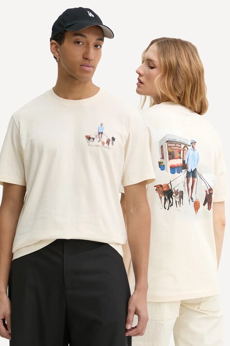 Filling Pieces tricou din bumbac culoarea bej, cu imprimeu, 74499819936