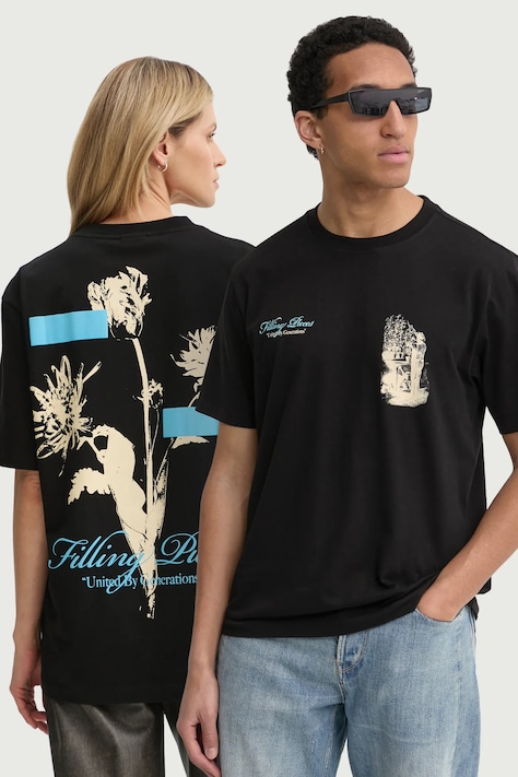 Памучна тениска Filling Pieces в черно с принт 74499851861