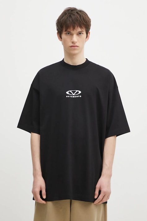VETEMENTS t-shirt bawełniany Oval Logo Oversized kolor czarny z nadrukiem UA66TR605BW