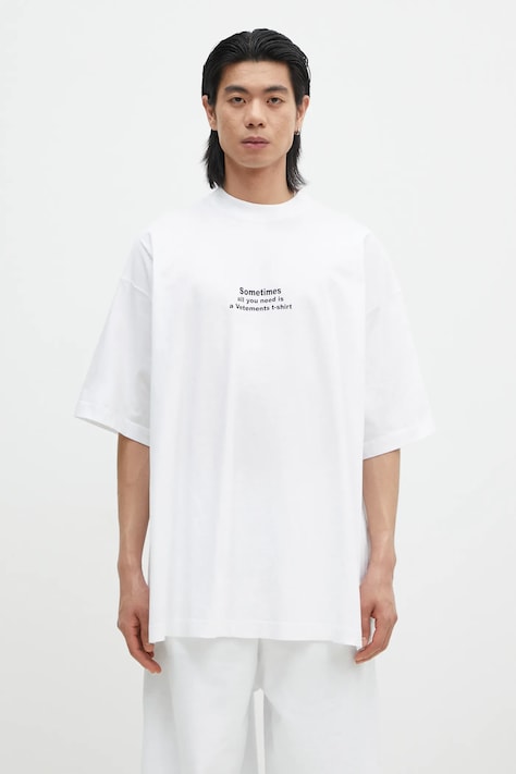 Bavlnené tričko VETEMENTS All You Need Oversized biela farba, s potlačou, UA66TR690W