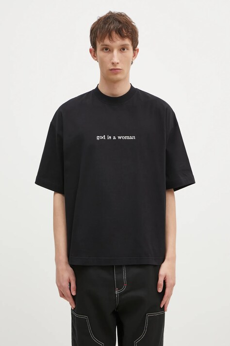 Бавовняна футболка VETEMENTS God Is A Woman Cropped Boxy колір чорний з принтом UA66TR725B