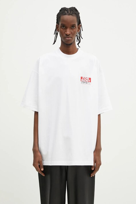 Bavlněné tričko VETEMENTS For Rent Oversized bílá barva, s potiskem, UA66TR745W