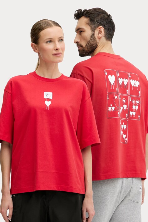 Bavlněné tričko EA7 Emporio Armani červená barva, s potiskem, AF13243.7X000038