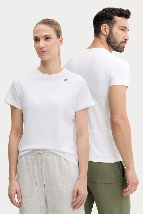 Bavlněné tričko K-Way bílá barva, s potiskem, K007JE0