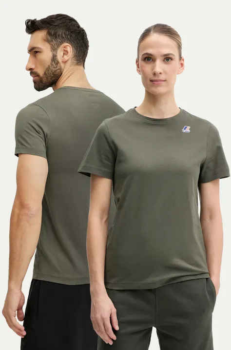 Bavlněné tričko K-Way zelená barva, s potiskem, K007JE0