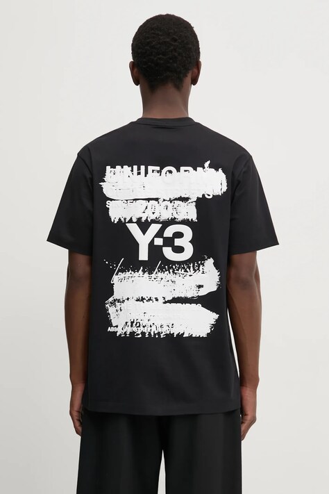 Памучна тениска Y-3 Graphic SS Tee в черно с принт JN4879