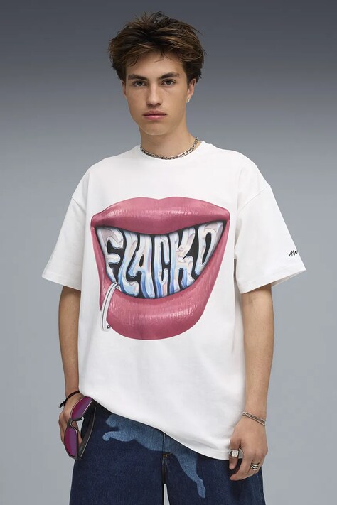 Puma tricou din bumbac PUMA x A$AP ROCKY culoarea alb, cu imprimeu, 633388