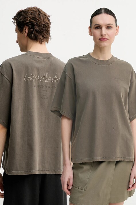 Won Hundred tricou din bumbac culoarea maro, neted, 3612-12071