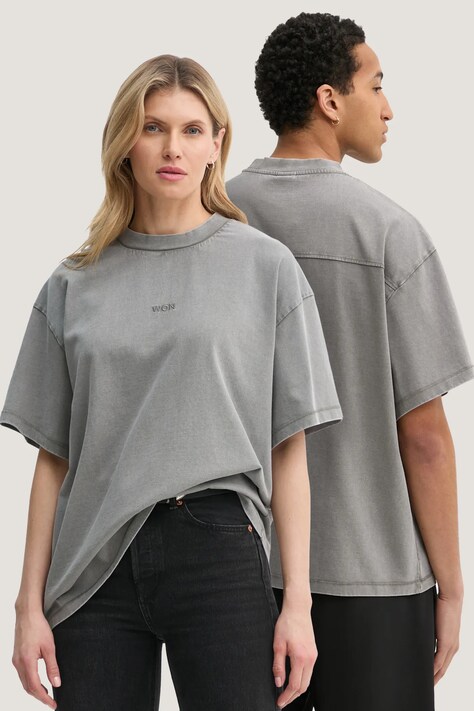 Won Hundred tricou din bumbac culoarea gri, neted, 3728-12089