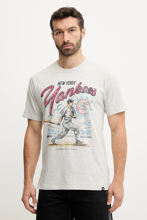 47 brand tricou din bumbac MLB New York Yankees culoarea gri, cu imprimeu, BB017TEMECH638867CK