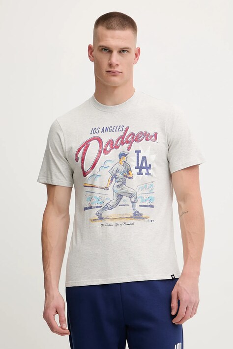 Bavlnené tričko 47 brand MLB Los Angeles Dodgers pánske, šedá farba, s potlačou, BB012TEMECH685053CK