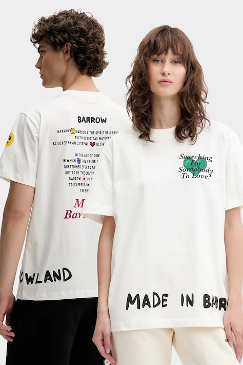 Памучна тениска Barrow в бяло с принт S5BWUATH060