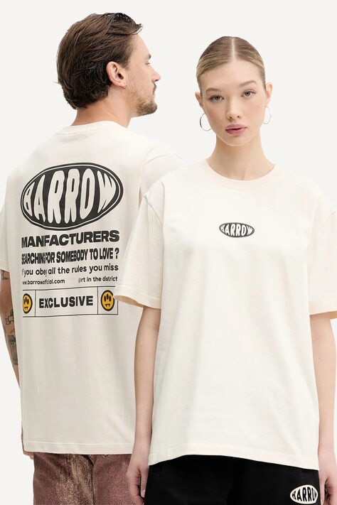 Bavlněné tričko Barrow béžová barva, s potiskem, S5BWUATH066