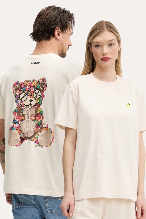 Barrow tricou din bumbac culoarea bej, cu imprimeu, S5BWUATH152