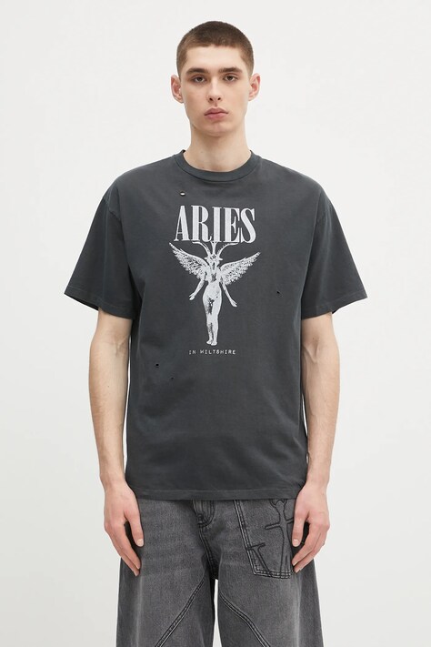 Aries t-shirt bawełniany Destroyed Nirvana SS Tee kolor szary z nadrukiem AR6001803