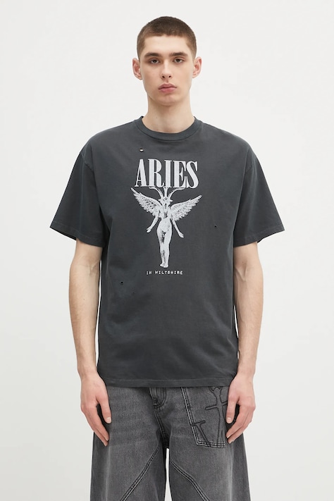Aries tricou din bumbac Destroyed Nirvana SS Tee culoarea gri, cu imprimeu, AR6001803