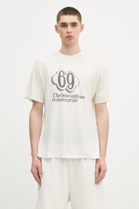 Aries cotton t-shirt Destroyed 69 SS Tee beige color with a print AR6006903