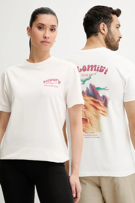 Picture tricou din bumbac D&S Dolomiti culoarea bej, cu imprimeu, MTS1245