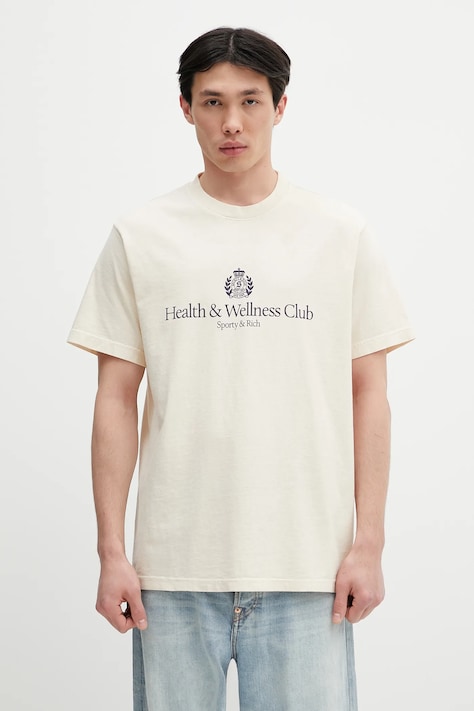 Bavlnené tričko Sporty & Rich H&W Crest béžová farba, s potlačou, TO043606241CR01