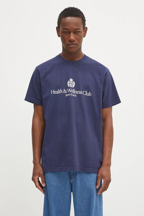 Sporty & Rich cotton t-shirt H&W Crest navy blue color with a print TO043612241BL106