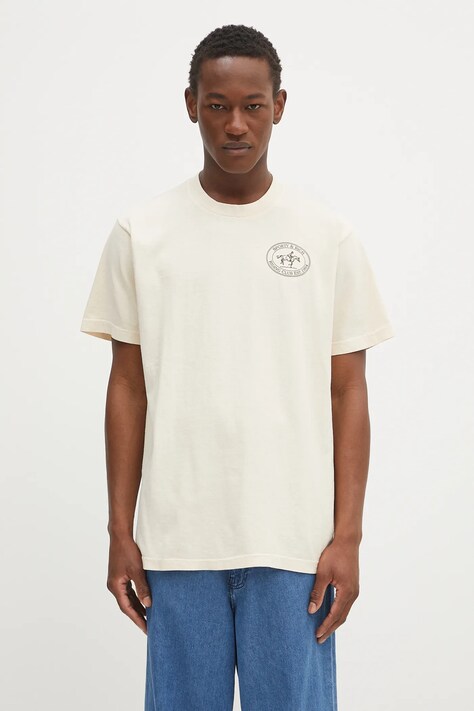 Sporty & Rich t-shirt bawełniany Riding Club kolor beżowy z nadrukiem TO043612244CR01