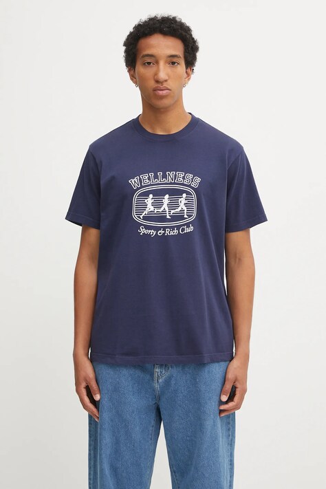 Sporty & Rich t-shirt bawełniany Paris Marathon kolor granatowy z nadrukiem TO043620126BL106