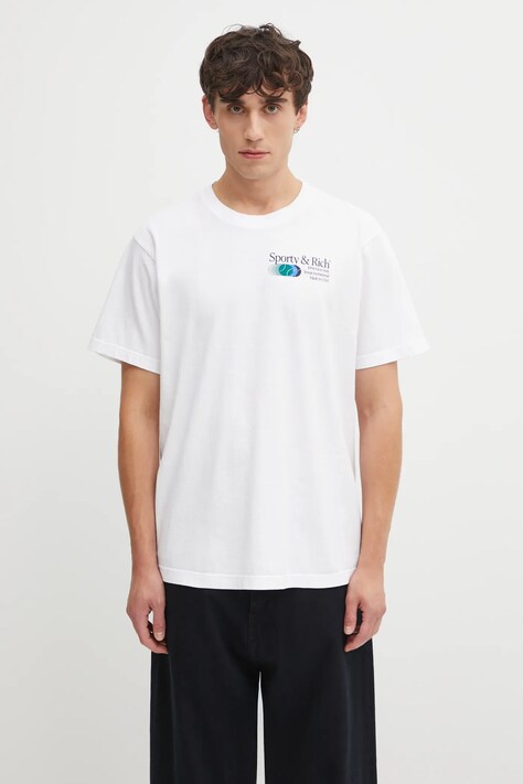 Sporty & Rich t-shirt bawełniany Invitational kolor biały wzorzysty TO043621168WH01
