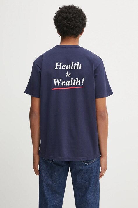 Sporty & Rich t-shirt bawełniany Health Is Wealth kolor granatowy z nadrukiem TO043602006BL106