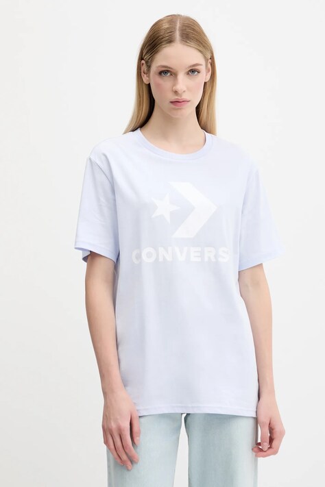 Памучна тениска Converse в синьо с принт 10025458-A42