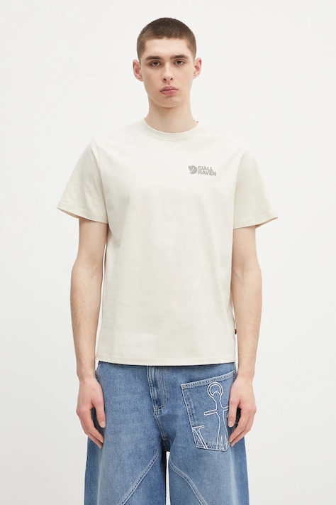 Bavlněné tričko Fjallraven Heavy Classic T-shirt béžová barva, F87105