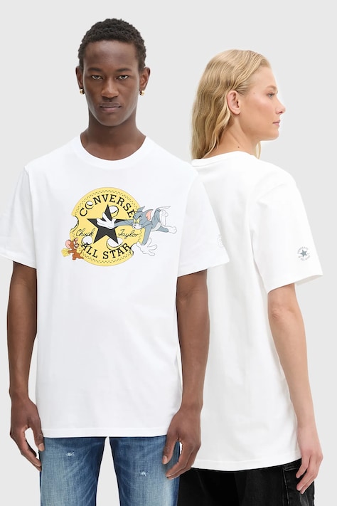 Bavlněné tričko Converse Converse x Tom & Jerry bílá barva, s potiskem, 10028754-A01