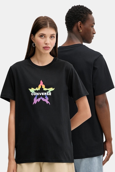 Converse tricou din bumbac culoarea negru, cu imprimeu, 10028587-A01