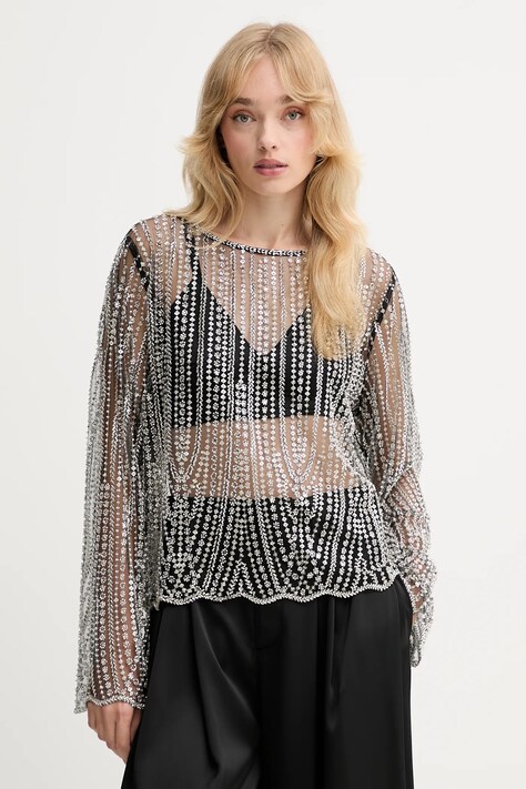 Gestuz bluzka damska kolor srebrny wzorzysta 10910698