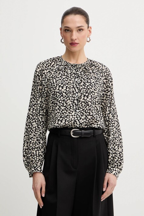 Weekend Max Mara koszula jedwabna CINEMA damska kolor czarny relaxed z wiązanym dekoltem 2615111111600