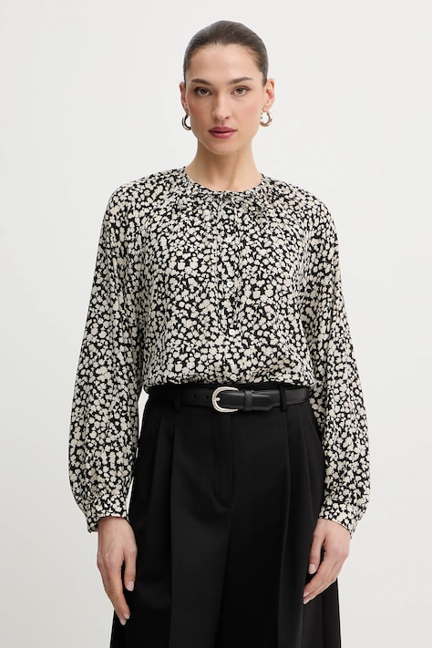 Weekend Max Mara koszula jedwabna CINEMA damska kolor czarny relaxed z wiązanym dekoltem 2615111111600