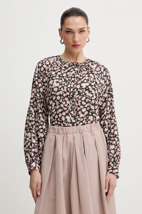 Weekend Max Mara koszula jedwabna CINEMA damska kolor czarny relaxed z wiązanym dekoltem 2615111111600