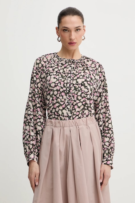 Weekend Max Mara koszula jedwabna CINEMA damska kolor czarny relaxed z wiązanym dekoltem 2615111111600