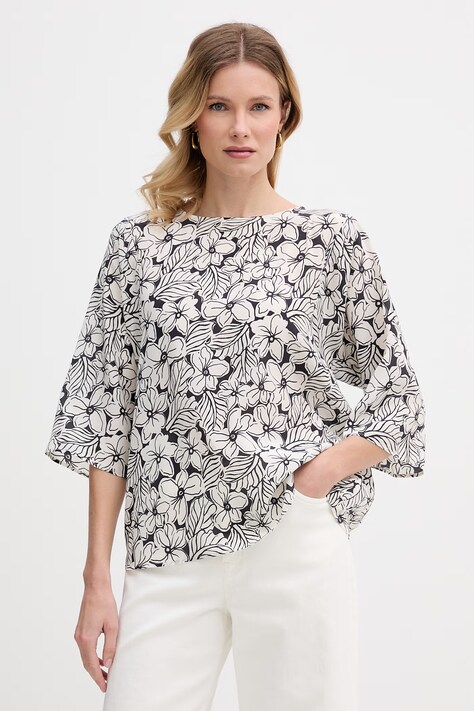 Weekend Max Mara bluzka damska jedwabna GINNICO biała w kwiaty 2615111142600