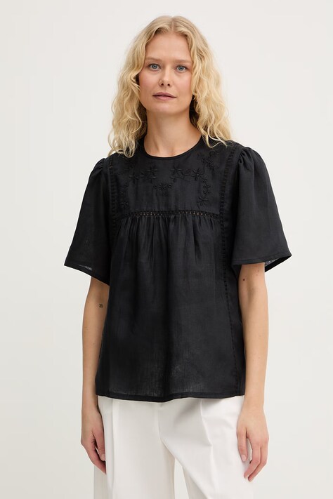 Weekend Max Mara bluzka damska lniana BACINO czarna w kwiaty 2615941082600