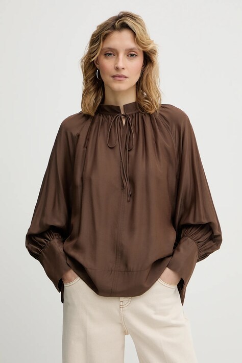 MUNTHE bluzka z dodatkiem jedwabiu ROSEBERGER damska kolor brązowy gładka 254102925427