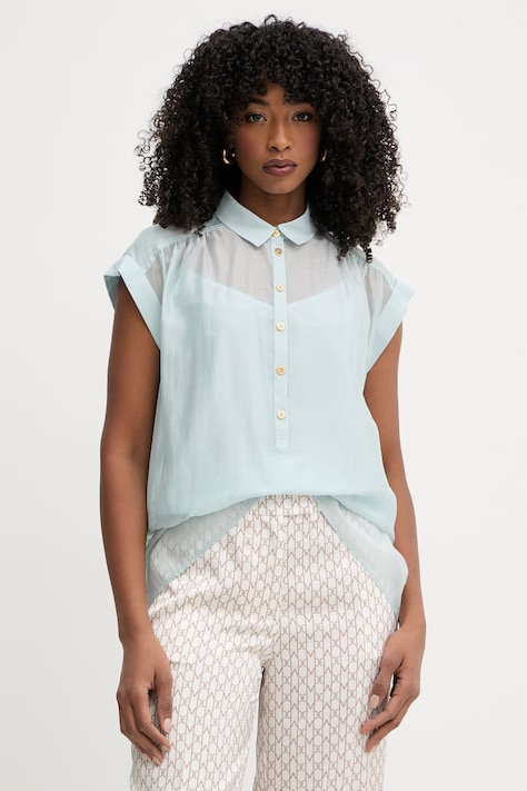 Marciano by Guess bluzka koszulowa damska z lyocellem TEA niebieska gładka G6GH22 W2197