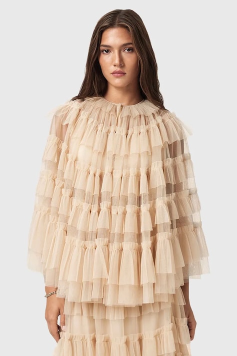 AllSaints bluză culoarea bej, uni, W018PD